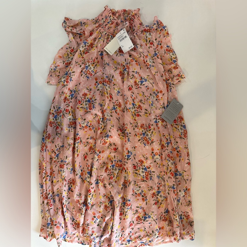 NWT - MELLODAY Pink Floral Chiffon Smocked Sleeveless Dress | Size M
